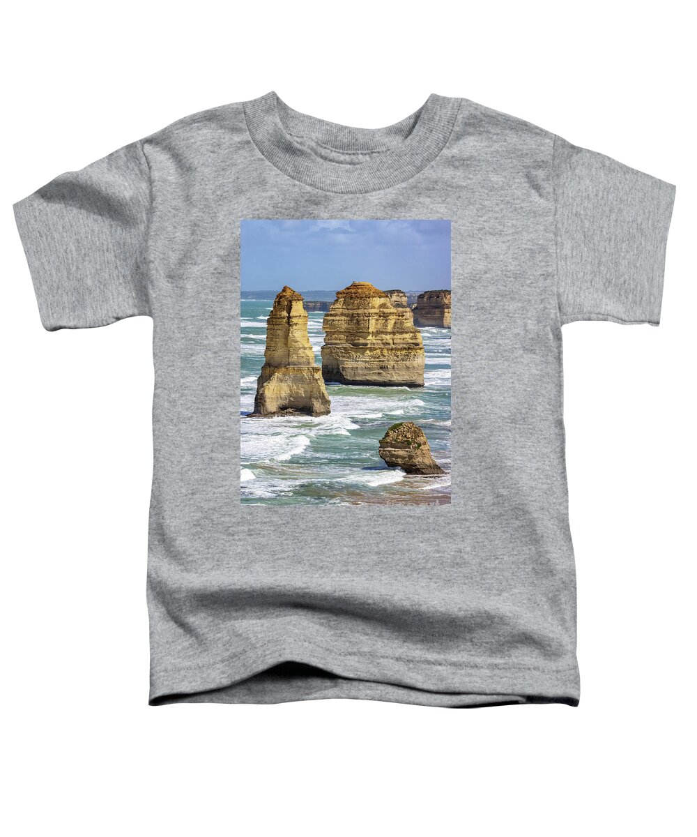 Twelve Apostles Toddler T-Shirt featuring the photograph Seascape of the Twelve Apostles on the Great Ocean Road, Australia. These limestone sea stacks are located along the shore line of Port Campbell National Park by Jane Rix