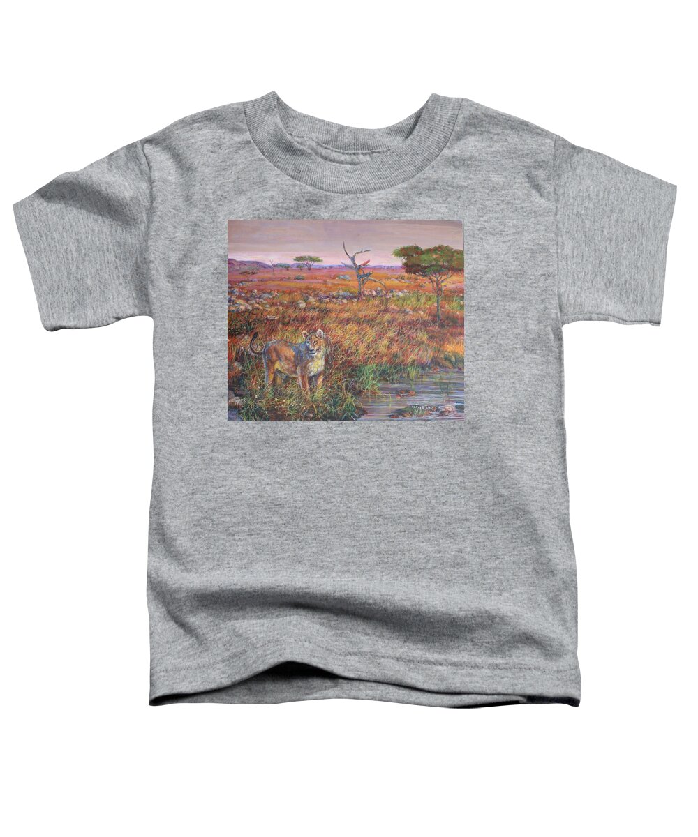 Africa Toddler T-Shirt featuring the painting Serengeti Lioness by Veronica Cassell vaz