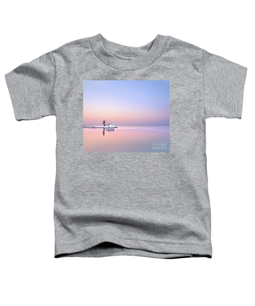 Sunrise Tree White Haven House Single Lonely Loneliness Alone Solo Solitary Relaxation Blue Sky Pink Sea Creative Unwinding Calm Serene Tranquillity Untroubled Minimalist Stylish Minimalism Glorious Impression Impressionistic Landscape Scenic Mindfulness Singular Charming Atmospheric Aesthetic Dawn Sentimental Delicate Gentle Evocative Panoramic Unspoiled Peaceful Tranquility Morning Simplicity Pastel Watercolor Conceptual Expressive Serenity Inspirational Magic Poetic Delightful Simple Seascape Toddler T-Shirt featuring the photograph Serenity at dawn by Tatiana Bogracheva