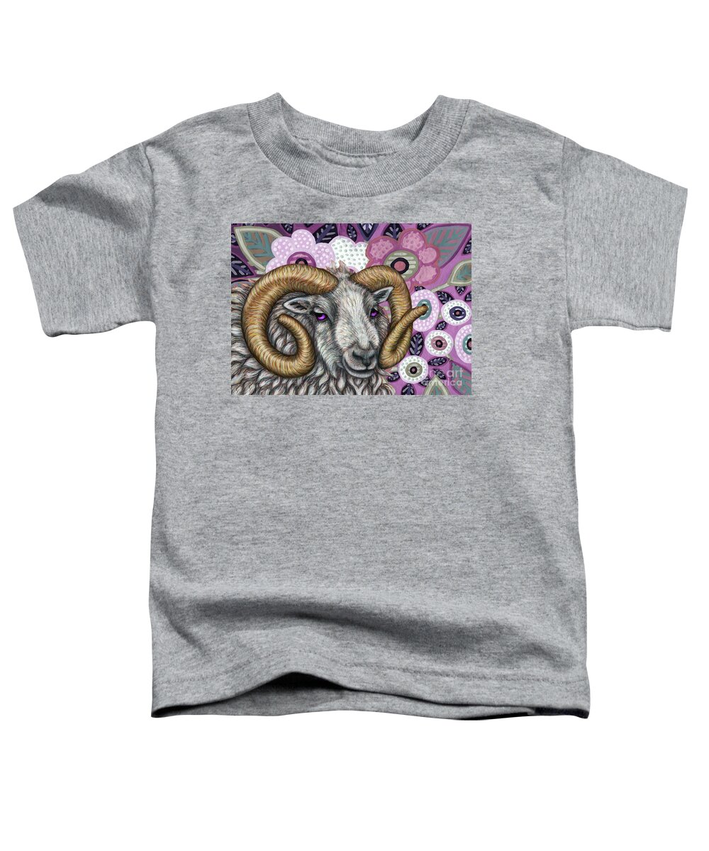 Ram Toddler T-Shirt featuring the painting Shetland Ram Floral by Amy E Fraser