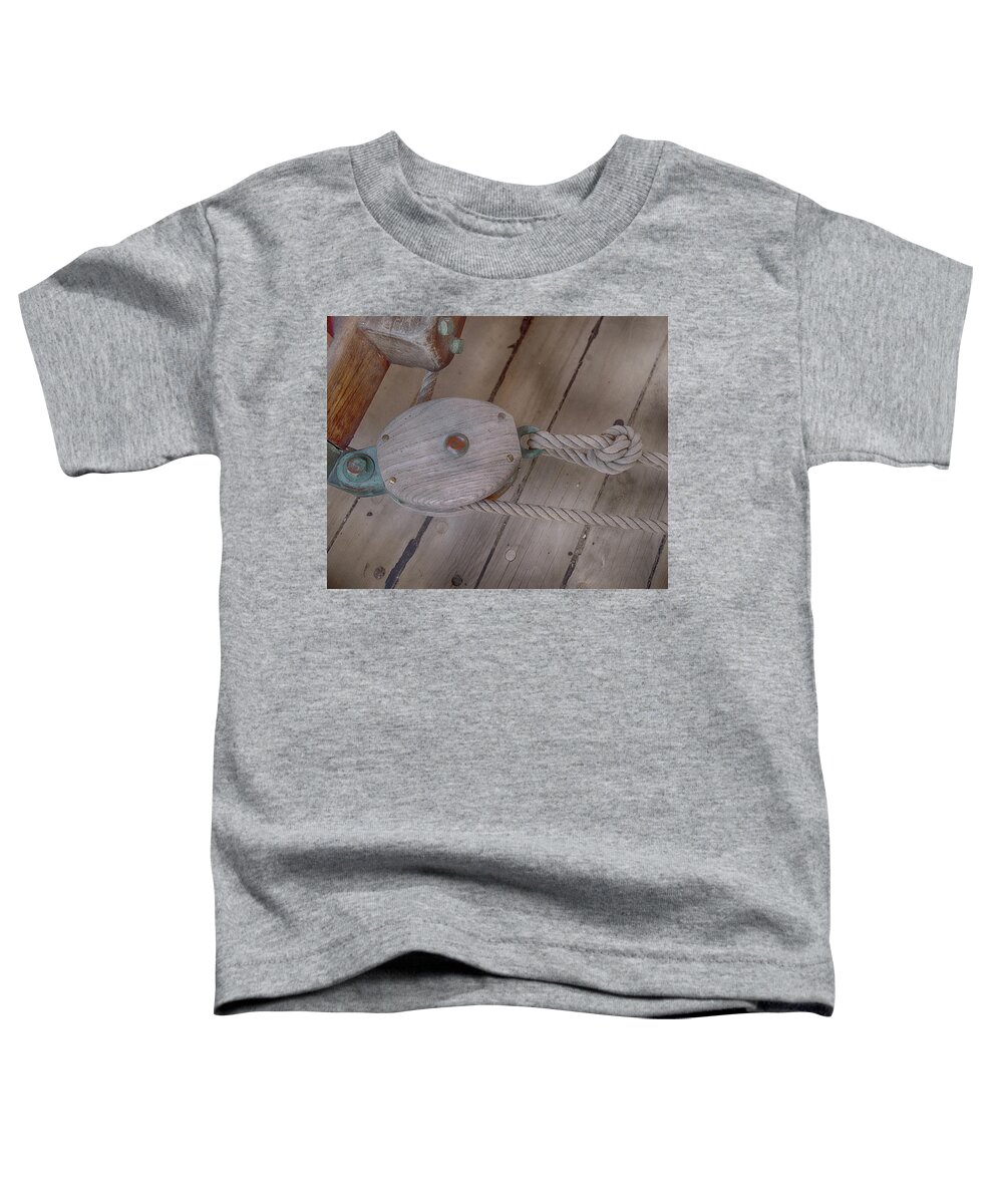 Pulley Toddler T-Shirt featuring the photograph Ship's pulley by Alan Goldberg