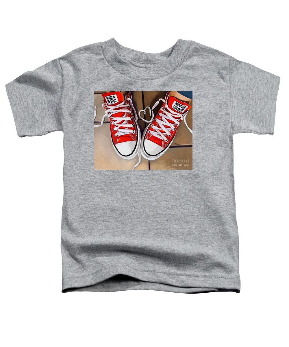 Red Toddler T-Shirt featuring the painting Sneaker Love by Tammy Lee Bradley