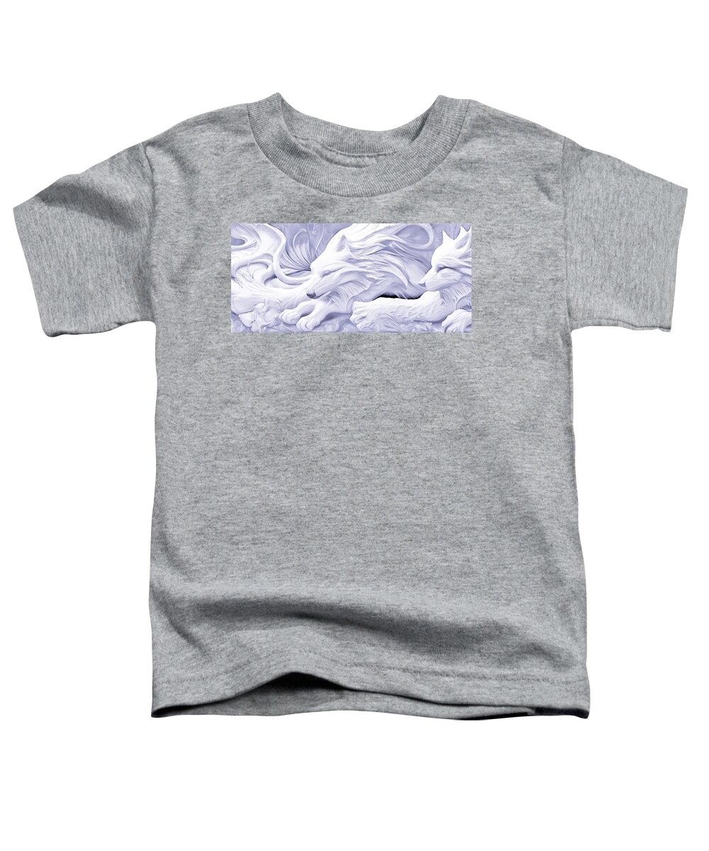 Digital White Snow Wolf Sculpture Toddler T-Shirt featuring the digital art Snow Wolves by Beverly Read