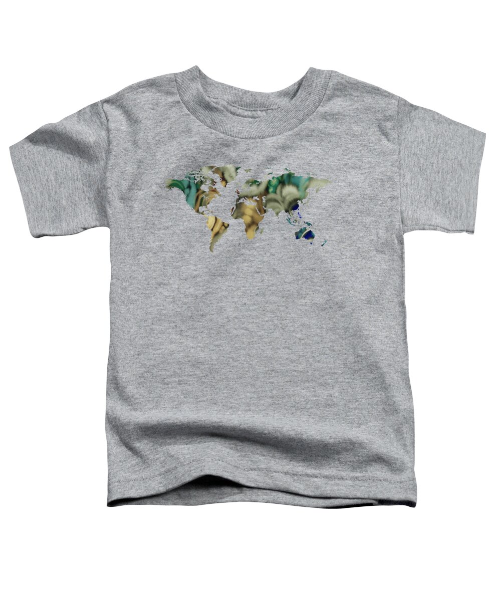 World Toddler T-Shirt featuring the painting Soft Calm Fuzzy Colors World Map Watercolor Silhouette Colorful PNG Design by Irina Sztukowski