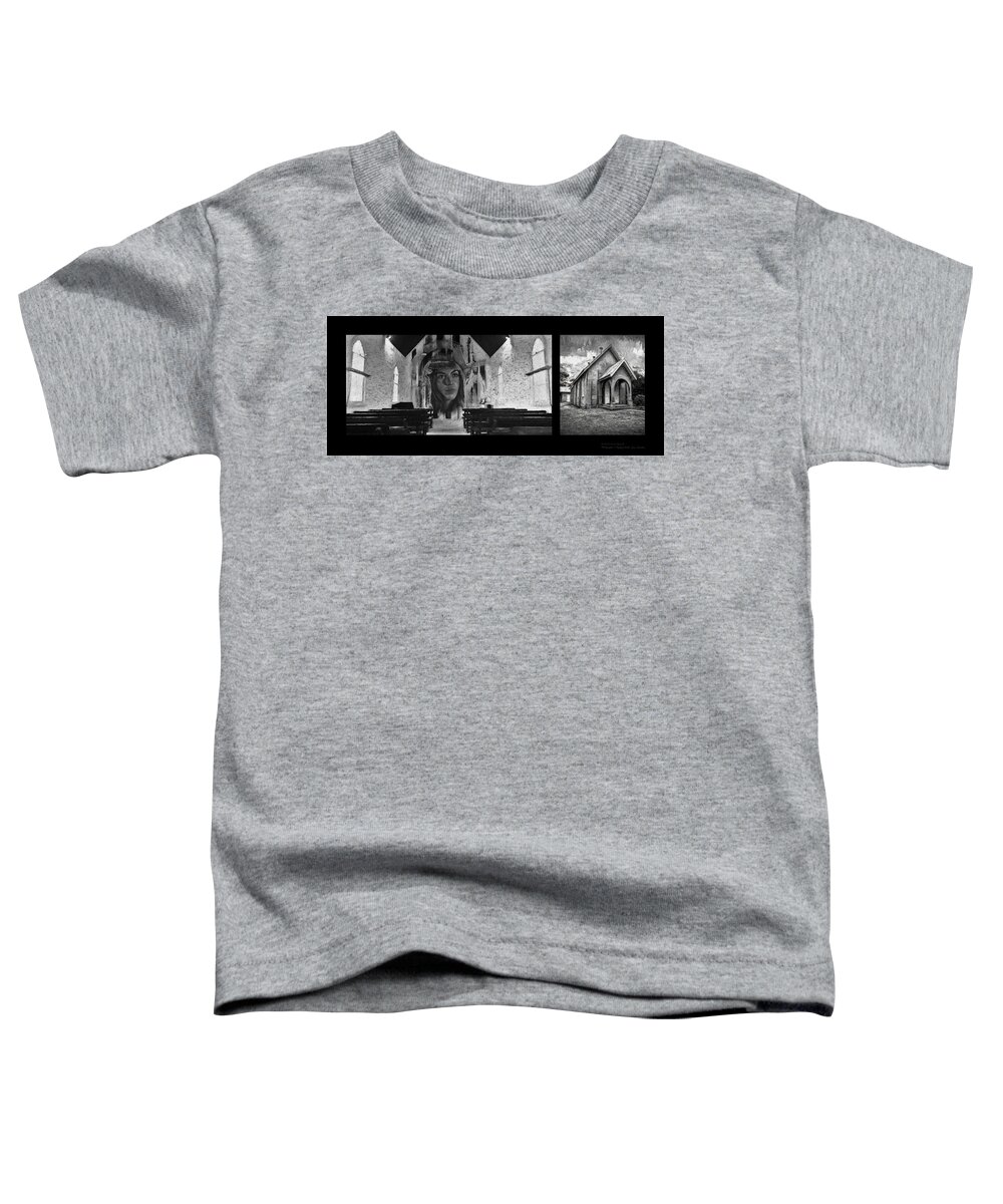 Portrait Toddler T-Shirt featuring the mixed media Sophia Black And White Goorambat Methodist Church by Joan Stratton