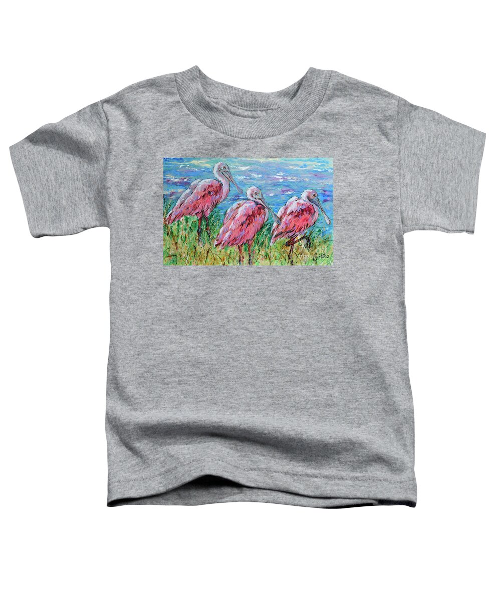 Spoonbills Toddler T-Shirt featuring the painting Spoonbills at the Lake by Jyotika Shroff