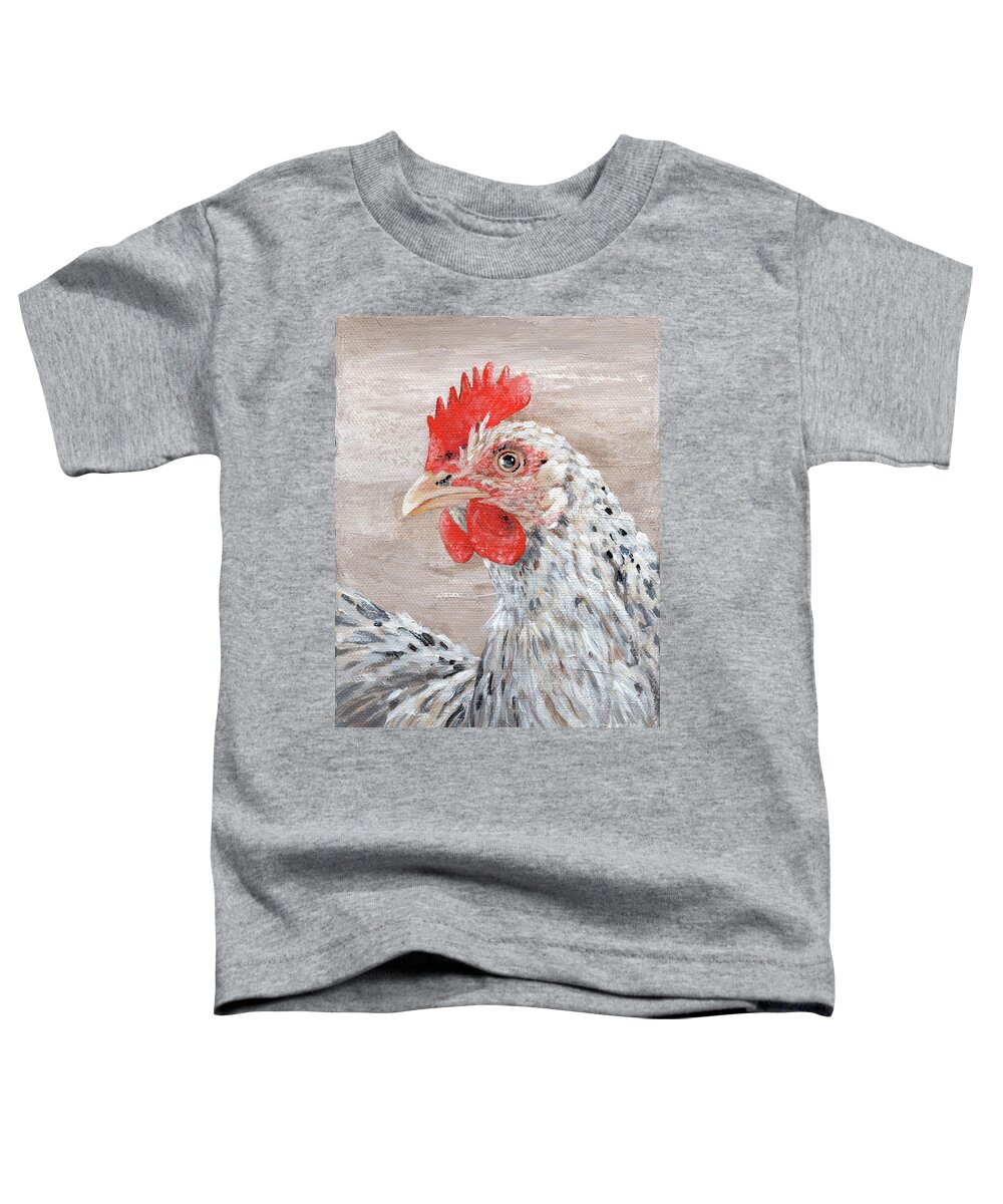 Spring Chicken Is A New Hen Original Fine Art Painting By Annie Troe. Can Be Paired With Egg-scuse-me Painting Toddler T-Shirt featuring the painting Spring Chicken - Hen Painting by Annie Troe