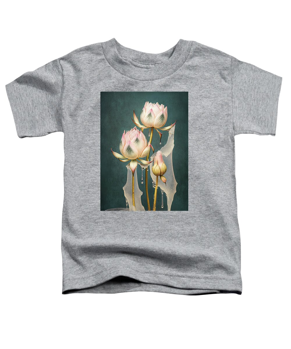 Lotus Toddler T-Shirt featuring the digital art Stillness in Ice and Bloom by Zina Zinchik