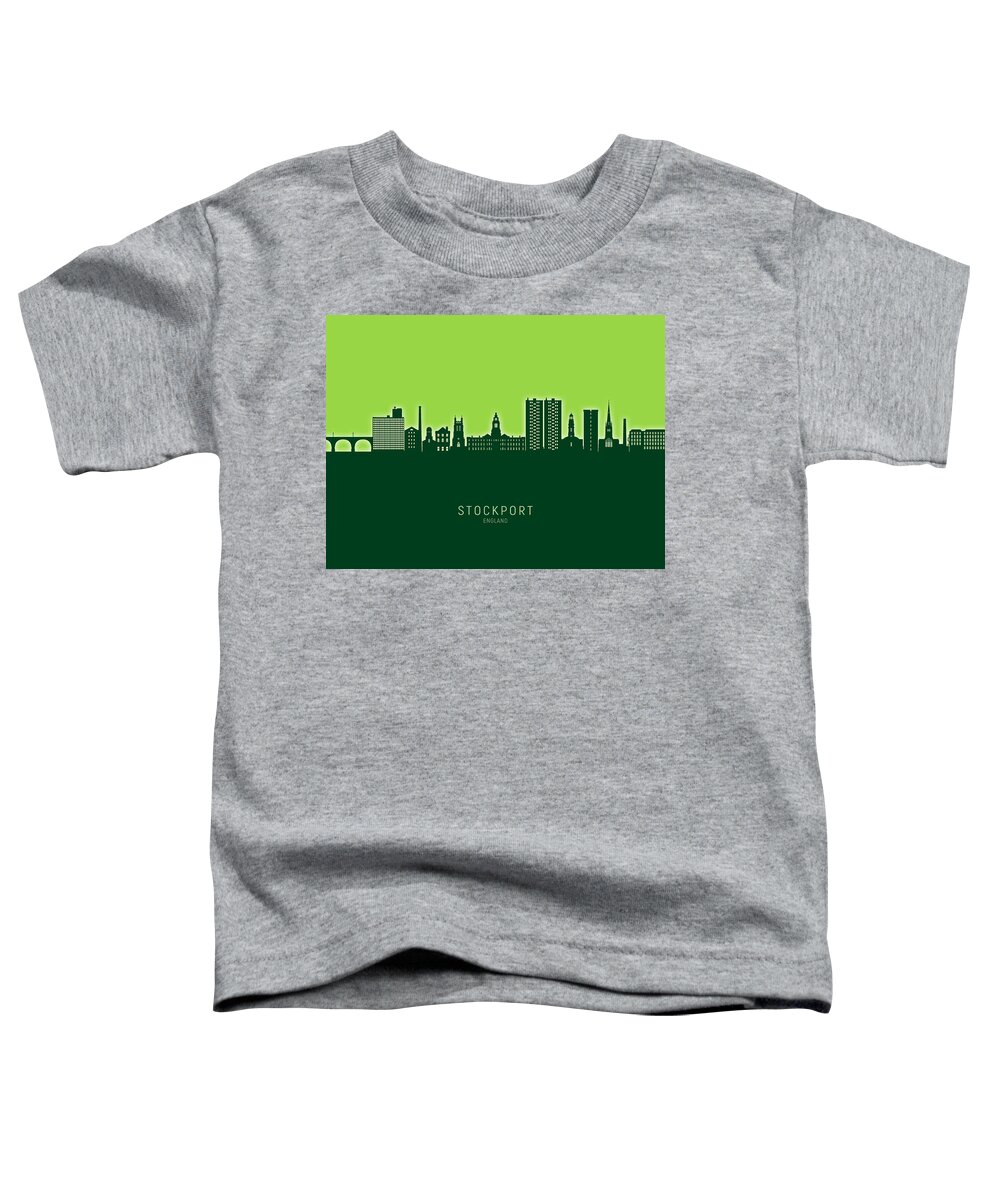 Stockport Toddler T-Shirt featuring the digital art Stockport England Skyline #07 by Michael Tompsett