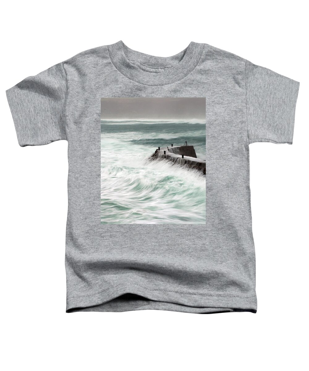 Sea Toddler T-Shirt featuring the photograph Stormy sea Sennen Cove by Tony Mills