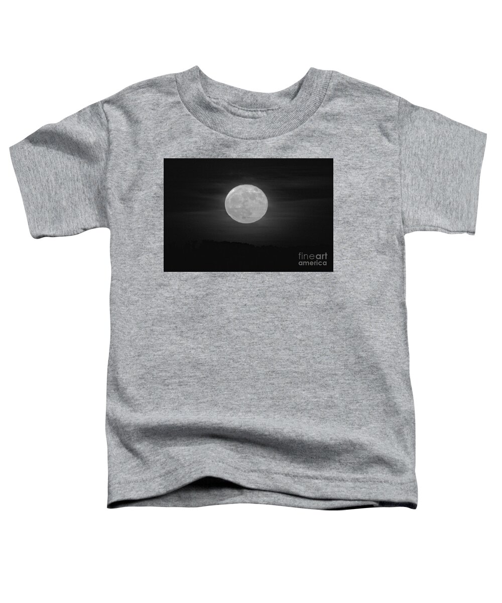 Strawberry Toddler T-Shirt featuring the photograph Strawberry Moon Over The Chesapeake Bay Black And White by Adam Jewell