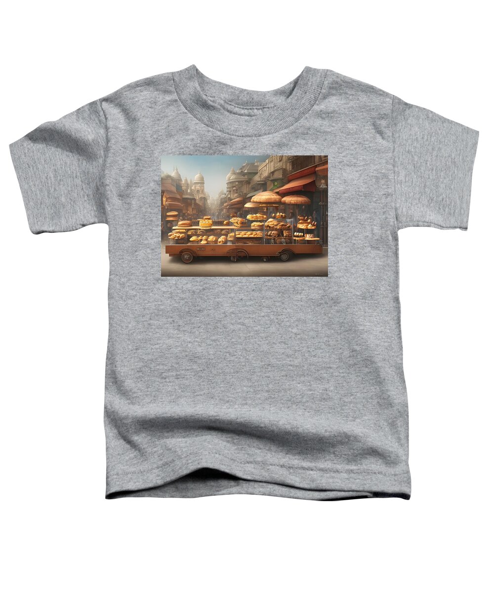 Digital Bread Pastry Cart Vendor Toddler T-Shirt featuring the digital art Street Pastry Cart by Beverly Read