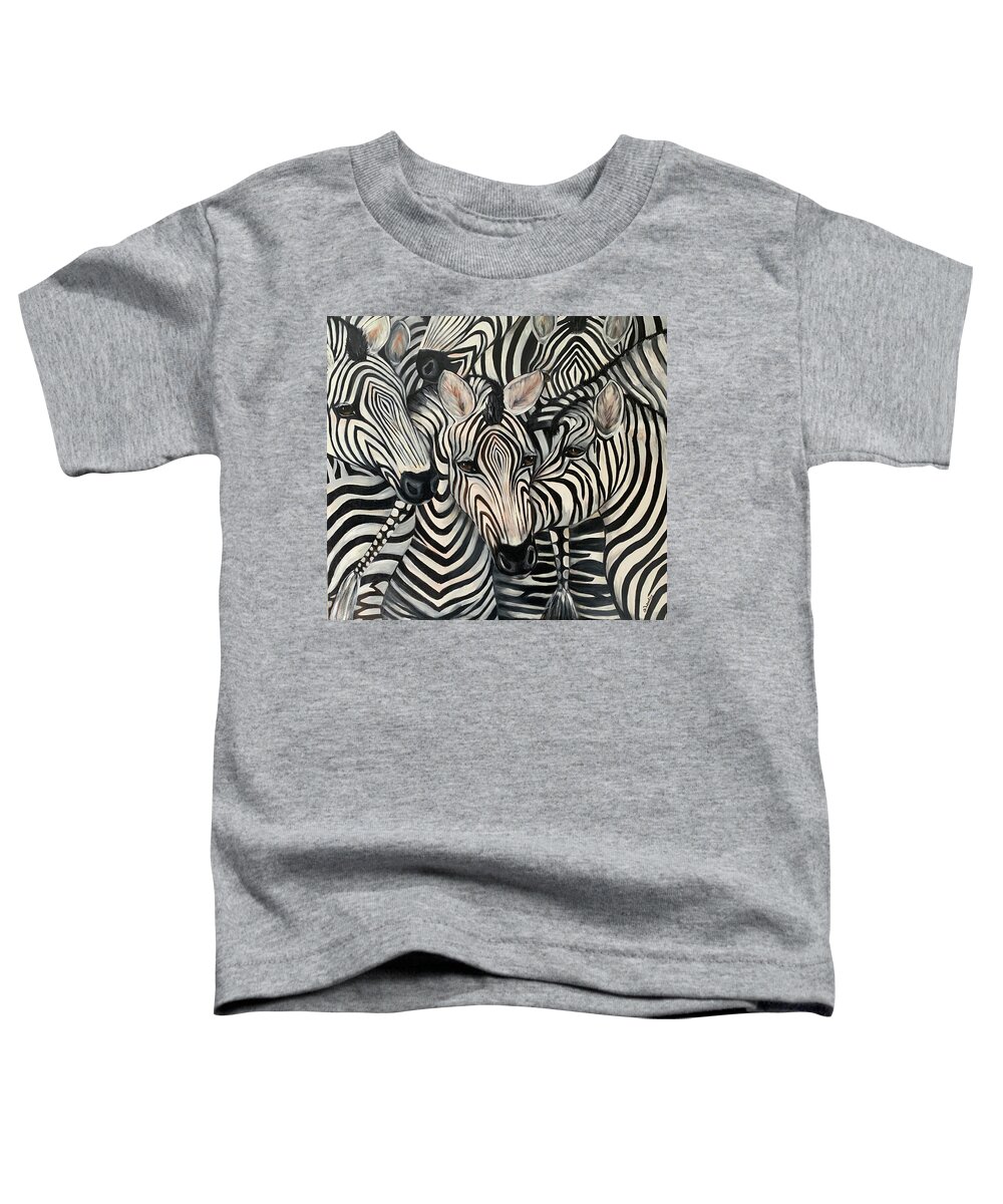 Zebras Toddler T-Shirt featuring the painting Stripes by Barbara Landry