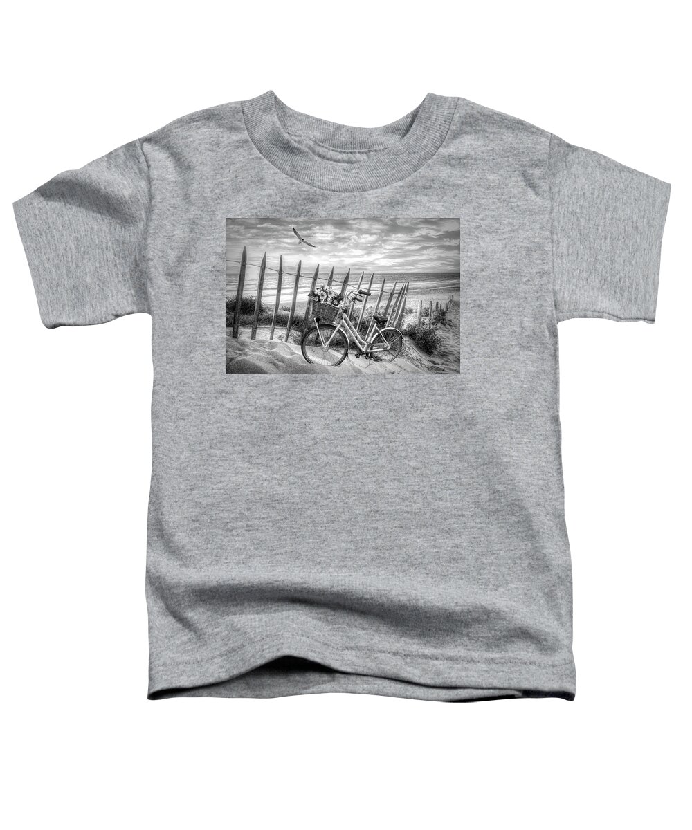 Clouds Toddler T-Shirt featuring the photograph Summer Bicycle at Sunset in Black and White by Debra and Dave Vanderlaan