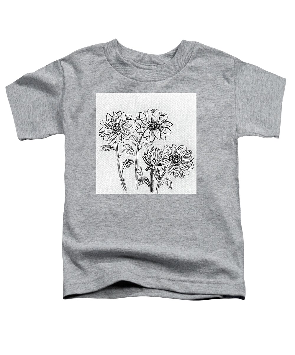 Sunflowers Toddler T-Shirt featuring the drawing Sunflower Sketch by Lisa Neuman