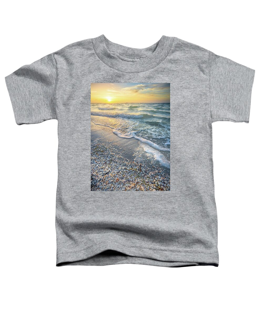 Starfish Toddler T-Shirt featuring the photograph Sunrise Seashells At Sanibel Island Florida. by Jordan Hill