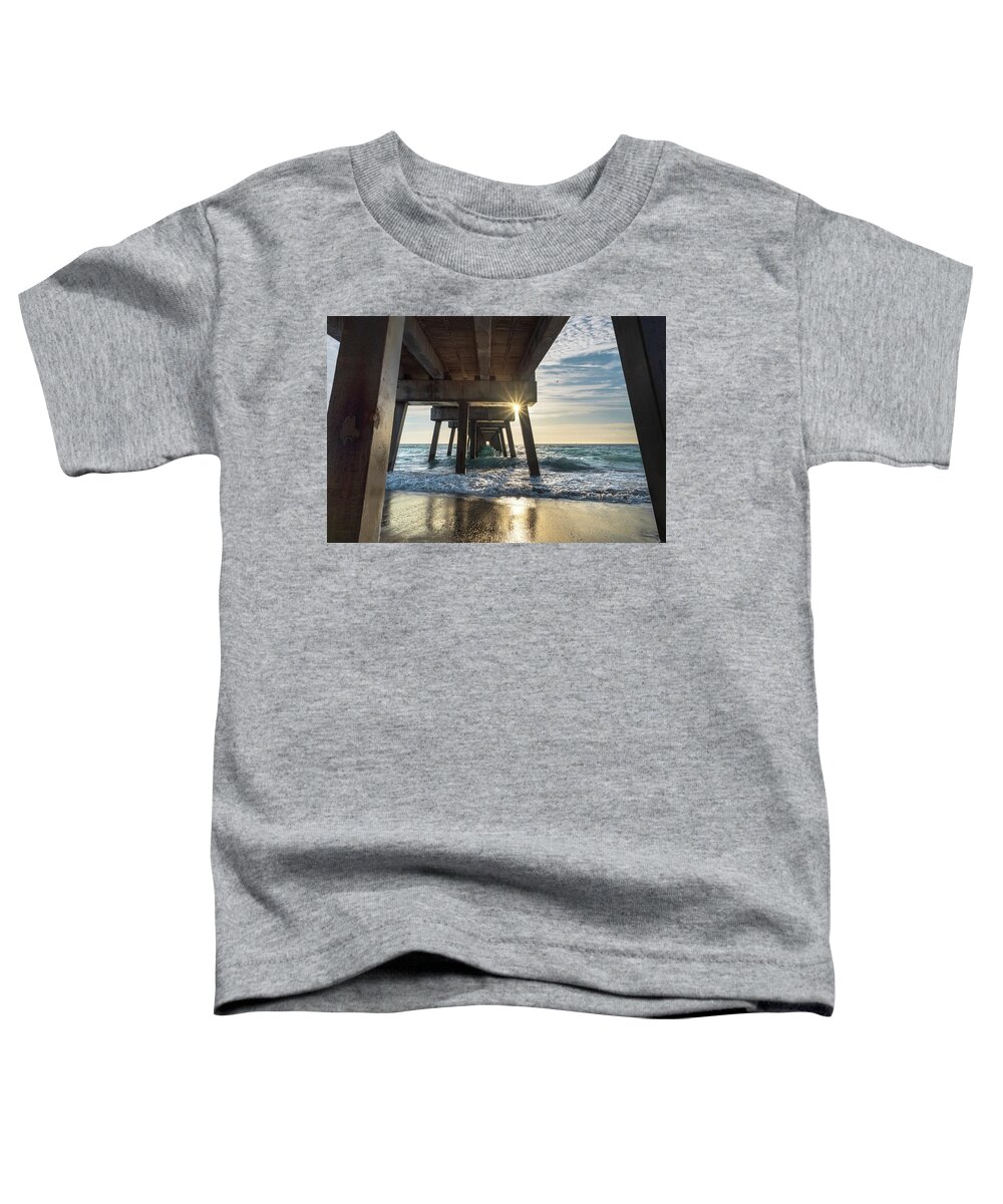Juno Pier Toddler T-Shirt featuring the photograph Sunrise Under Juno Pier by Laura Fasulo