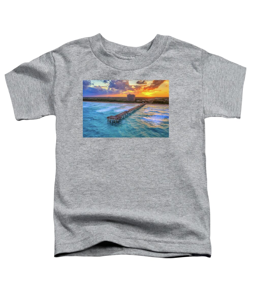 Juno Beach Pier Toddler T-Shirt featuring the photograph Sunset Juno Beach Pier Over the Ocean Florida by Kim Seng