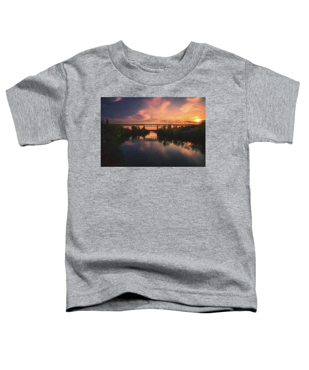 Parry Sound Toddler T-Shirt featuring the photograph Sunset over the Trestle and River by Jay Smith