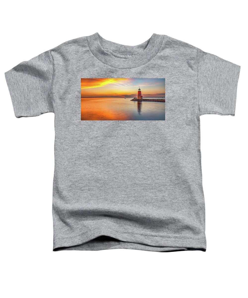 Oklahoma City Toddler T-Shirt featuring the photograph Sunset Panorama at the Lake Hefner Lighthouse At East Wharf - Oklahoma City by Gregory Ballos