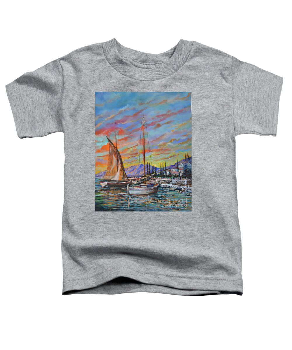 Original Painting Toddler T-Shirt featuring the painting Sunset by Sinisa Saratlic