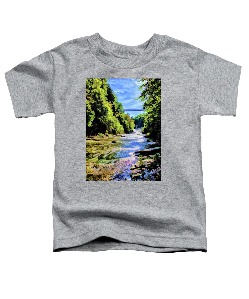 Impressionist Toddler T-Shirt featuring the photograph Suspension Bridge at Cornell by Monroe Payne