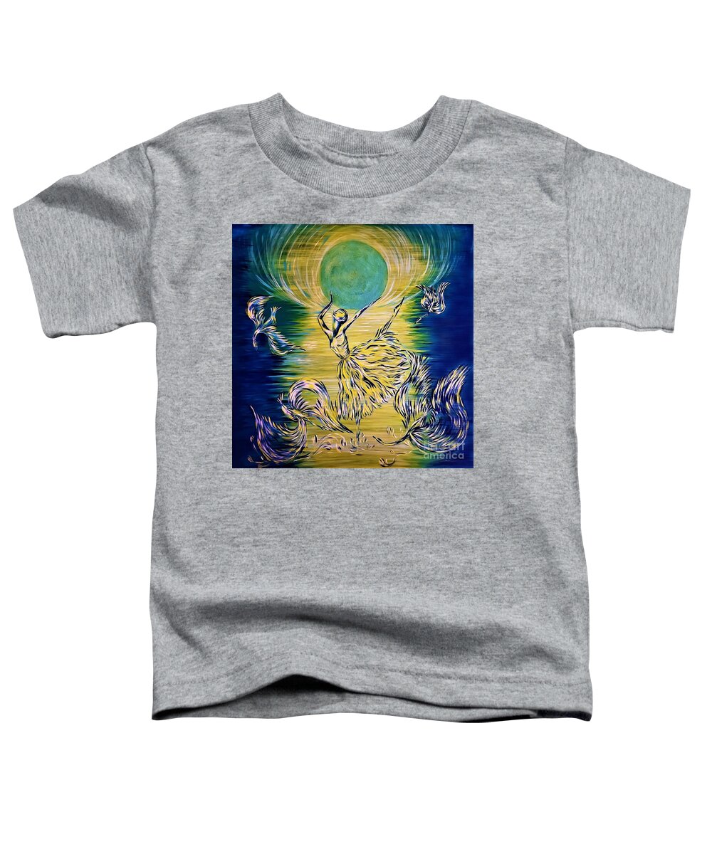 Moon Toddler T-Shirt featuring the painting Swan Lake by Tatyana Shvartsakh