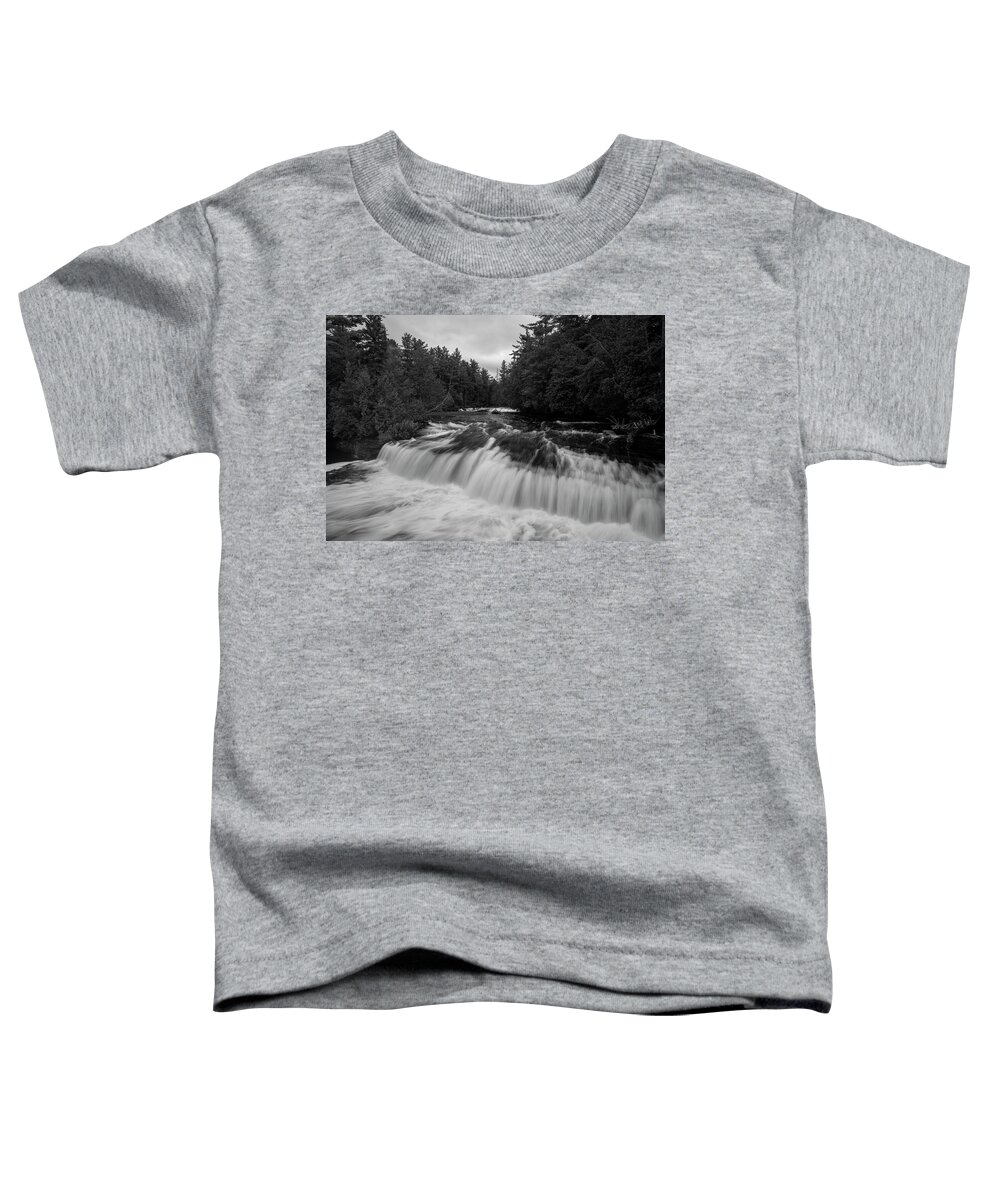 Tahquamenon Falls Black And White Lower Falls Toddler T-Shirt featuring the photograph Tahquamenon Falls Black And White Lower Falls by Dan Sproul