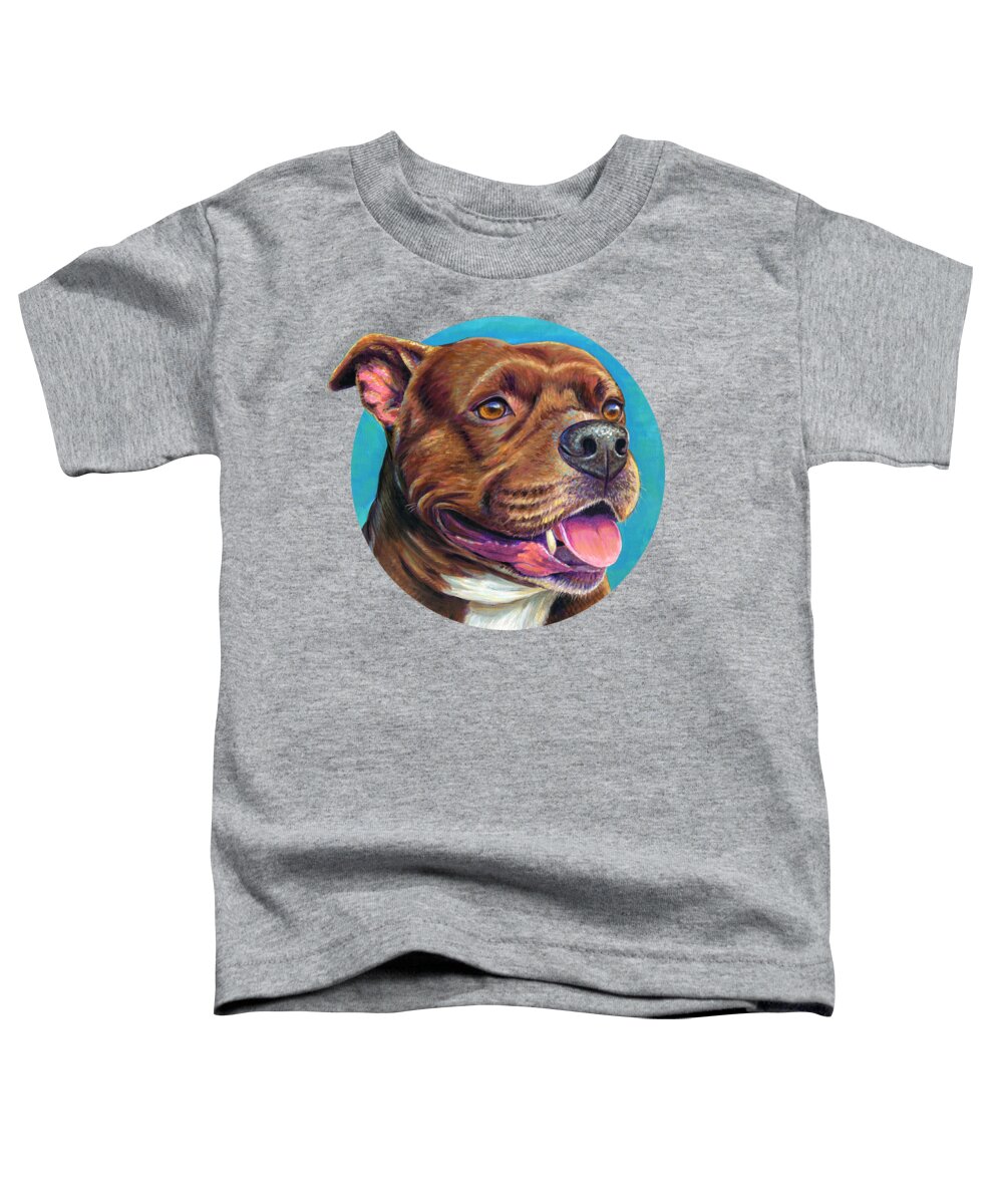 Staffordshire Bull Terrier Toddler T-Shirt featuring the painting Tallulah the Staffordshire Bull Terrier Dog by Rebecca Wang