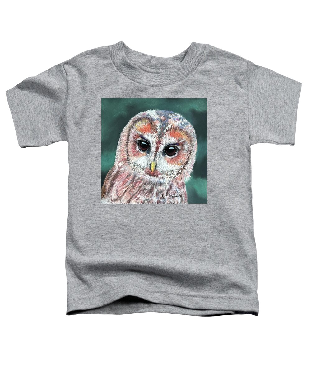 Owl Toddler T-Shirt featuring the pastel Tawny Owl by Lyn DeLano