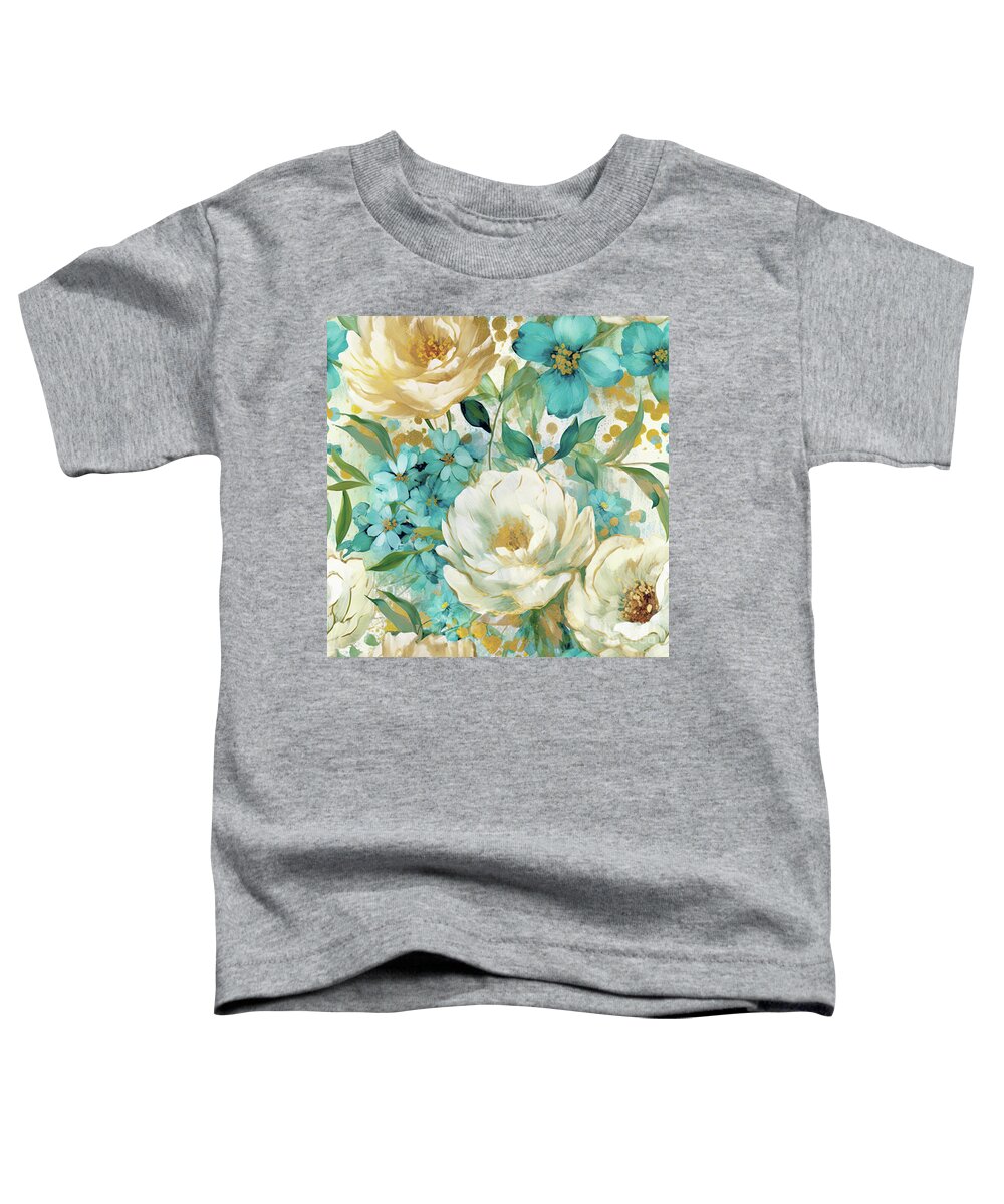 Botanical Flowers Toddler T-Shirt featuring the painting Teal Botanical Flowers by Tina LeCour