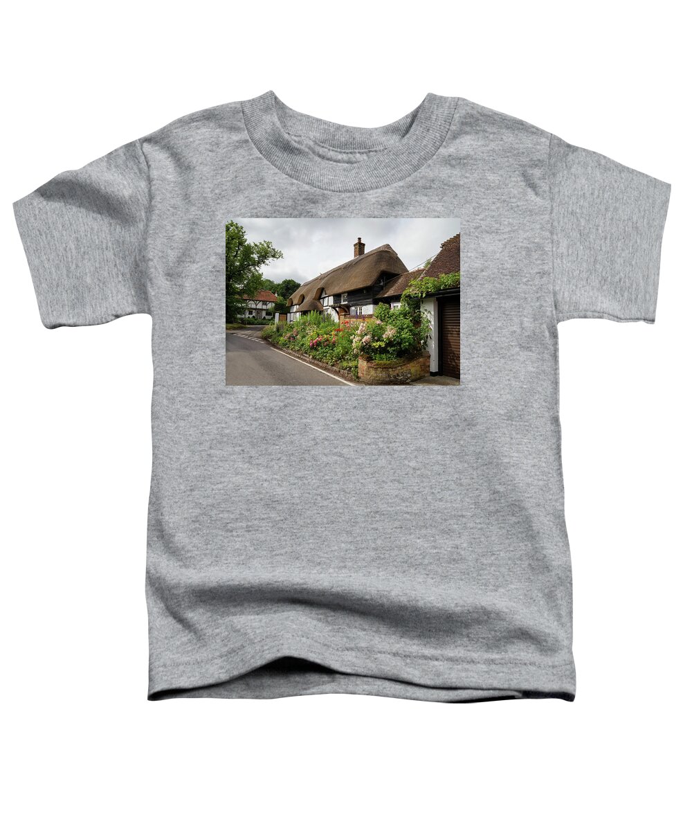 Cottage Toddler T-Shirt featuring the photograph Thatched cottages in Micheldever by Shirley Mitchell