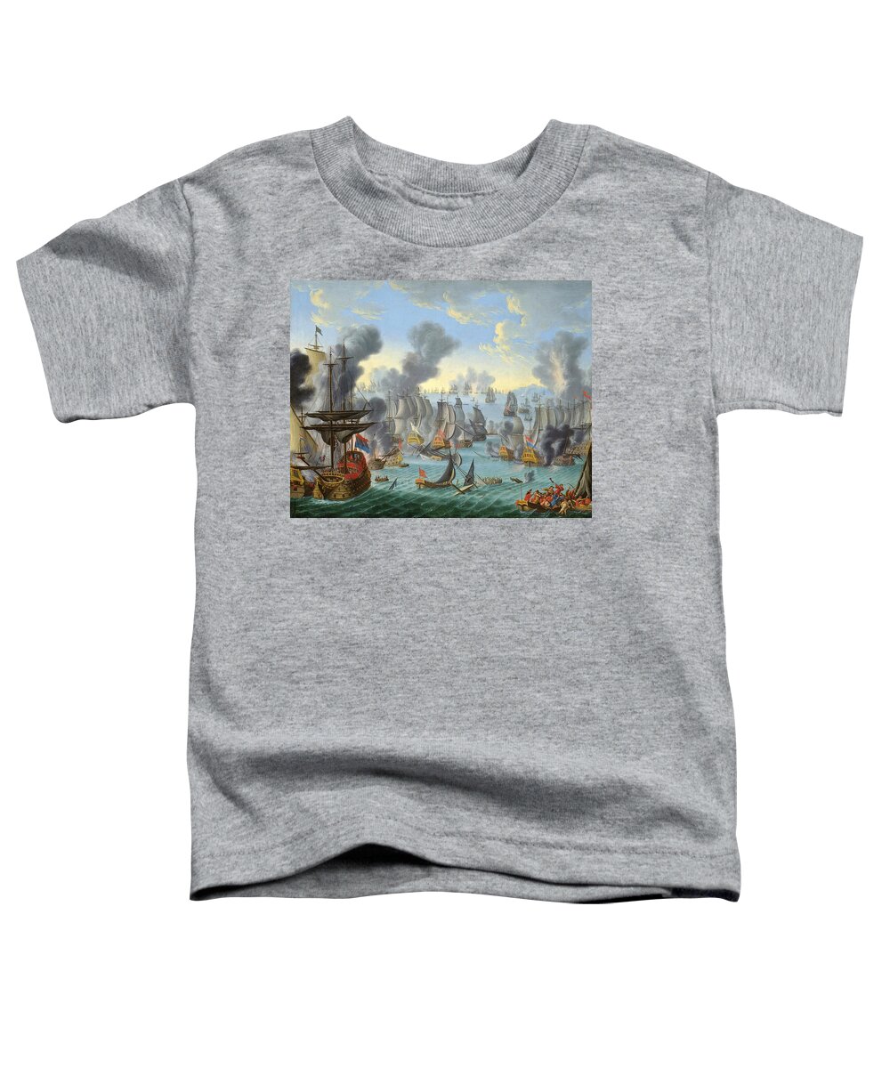 Attributed To Willem Van Der Hagen Toddler T-Shirt featuring the painting The Battle of Malaga by Attributed to Willem Van der Hagen