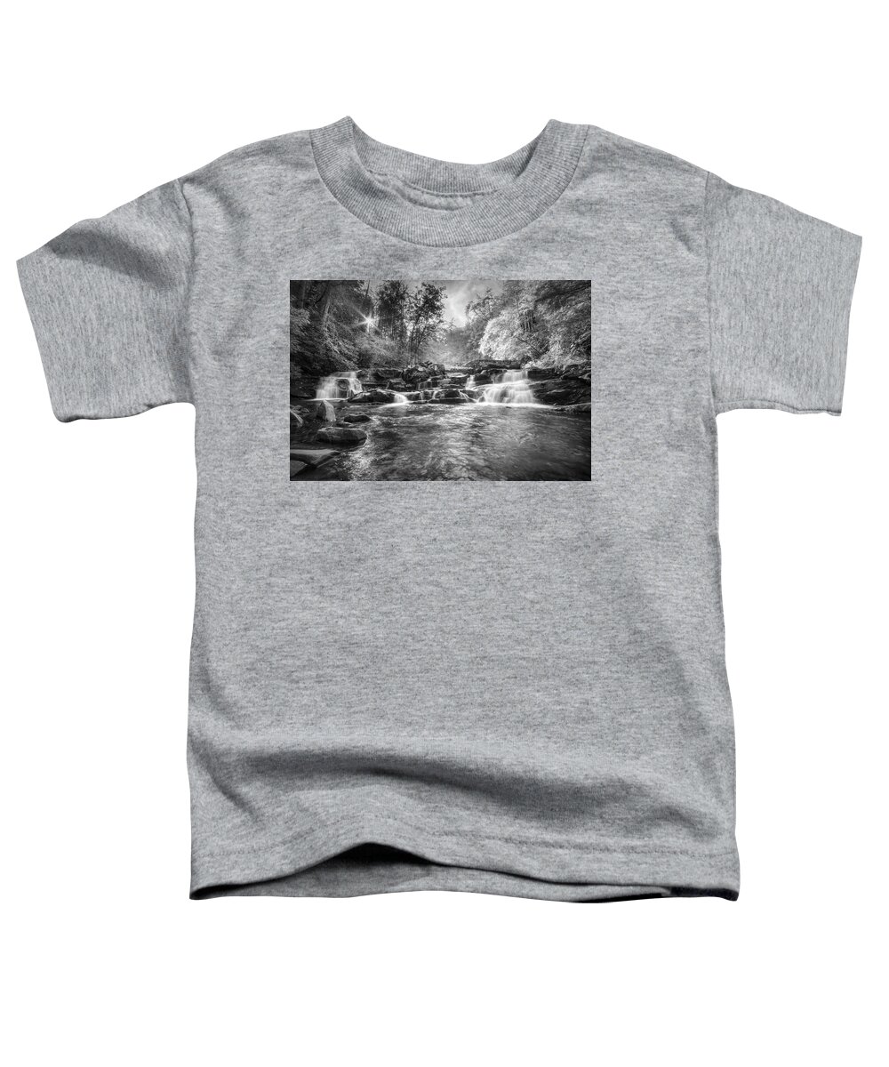 Carolina Toddler T-Shirt featuring the photograph The Beauty of Smoky Mountain Waterfalls Black and White by Debra and Dave Vanderlaan