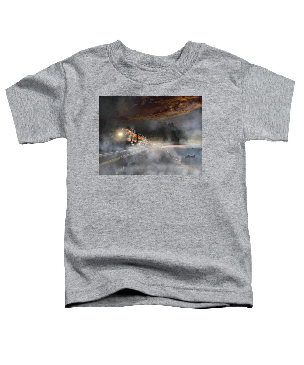 Great Northern Toddler T-Shirt featuring the digital art The Great Northern Empire Builder at Sunset by Glenn Galen