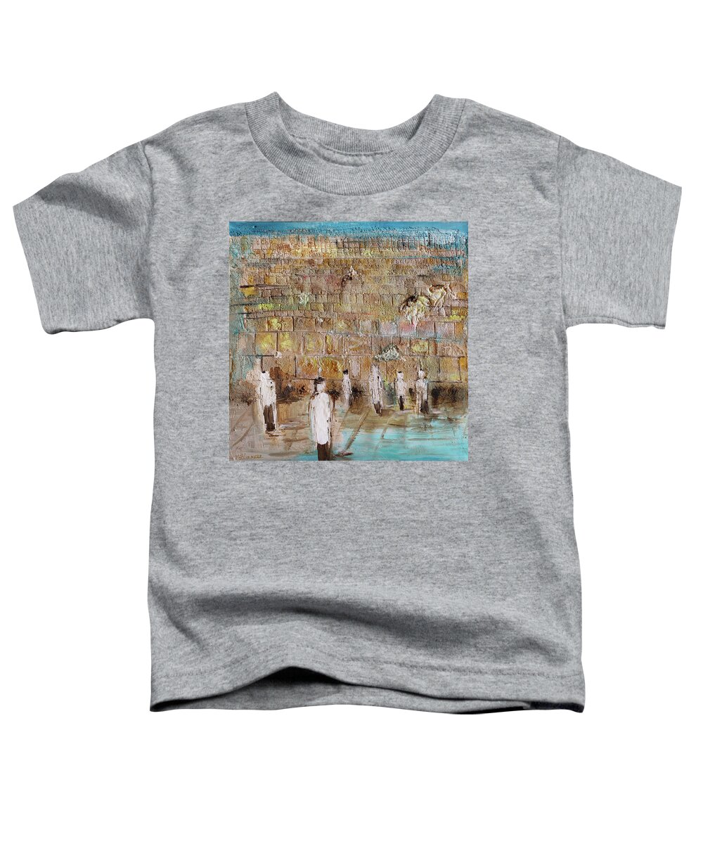 Jewish Art Toddler T-Shirt featuring the painting The Kotel. Left side by Elena Kotliarker