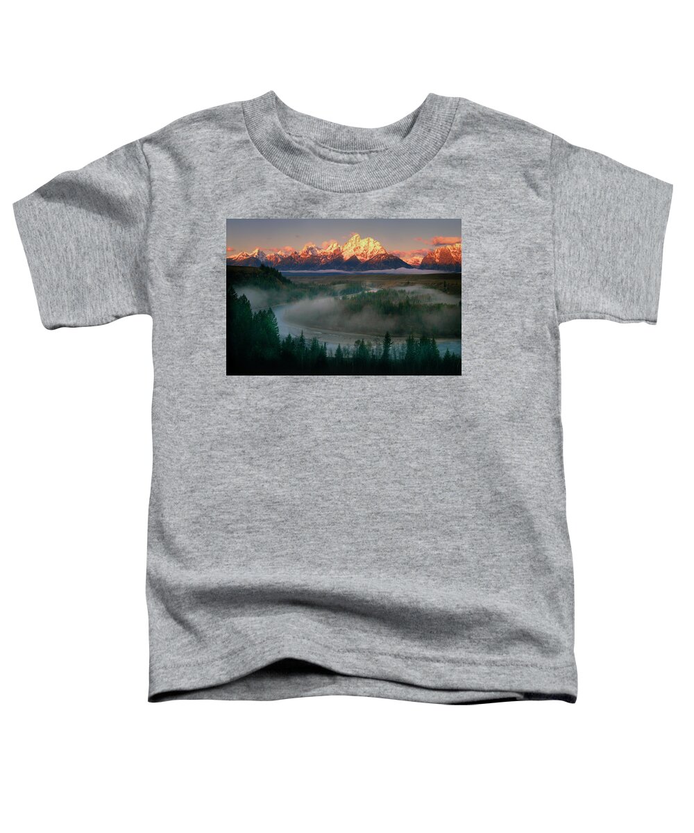 Tetons Toddler T-Shirt featuring the photograph The Tetons Sunrise at Snake River Overlook by Mark Miller