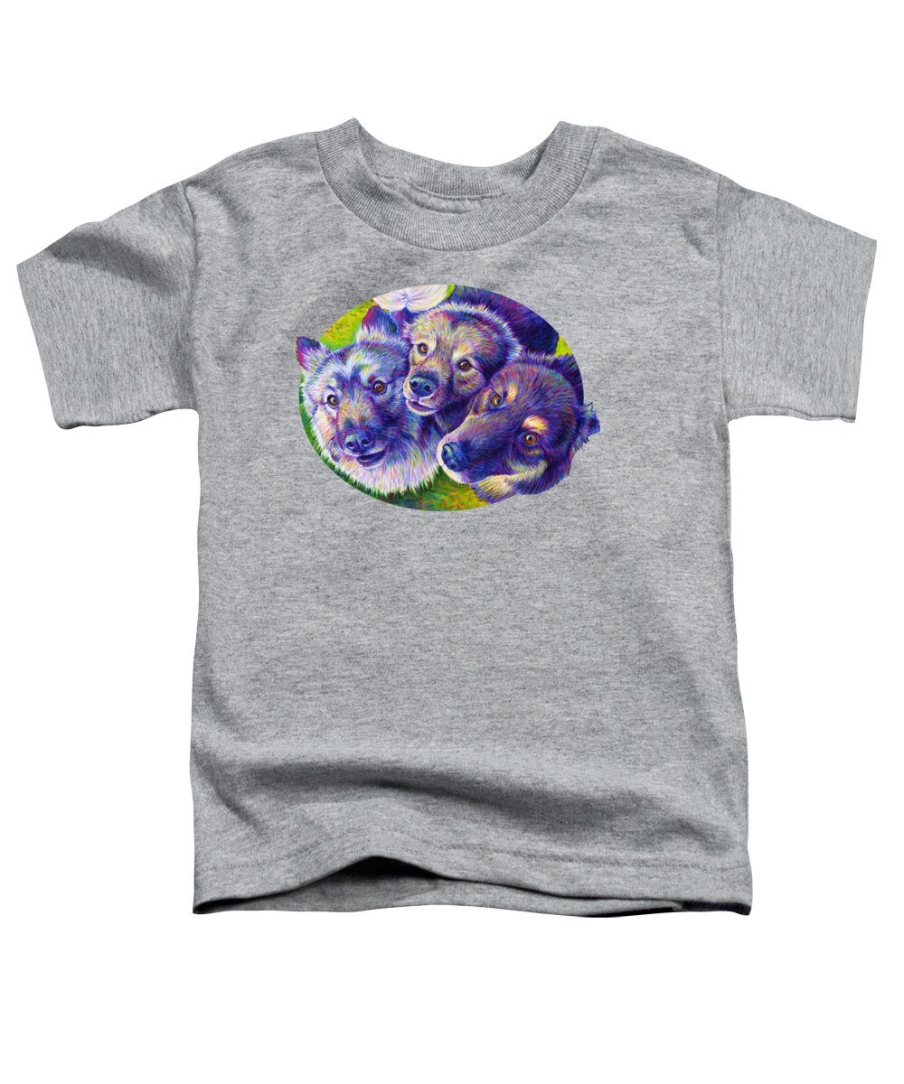 Keeshond Toddler T-Shirt featuring the painting Three Amigos by Rebecca Wang
