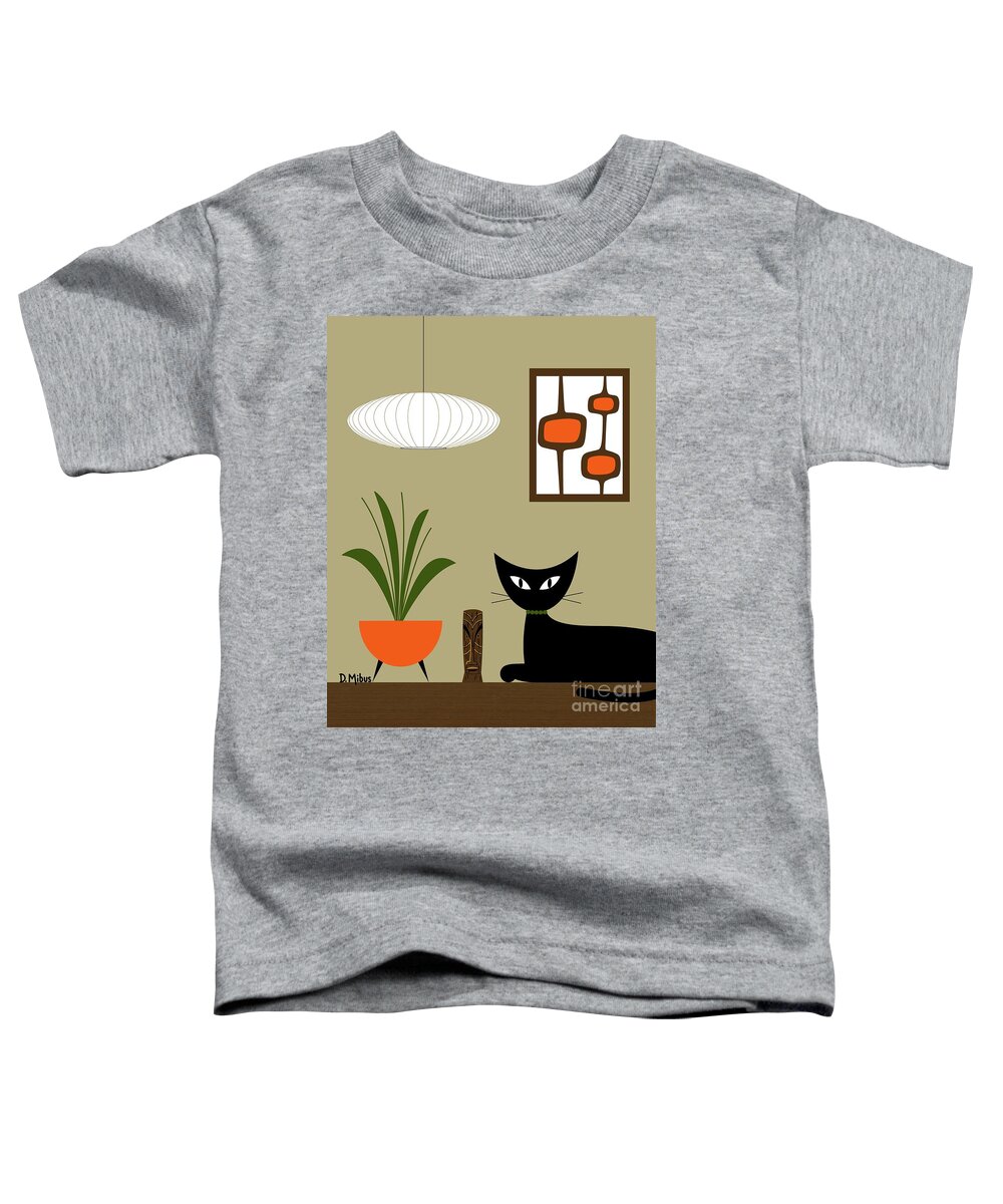 Mid Century Black Cat Toddler T-Shirt featuring the digital art Tiki Tabletop Cat with Pods by Donna Mibus