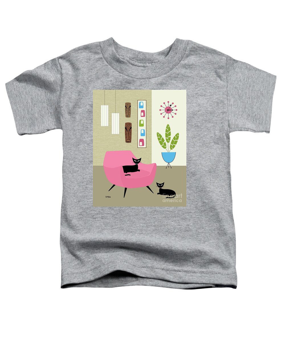 George Nelson Ball Clock Toddler T-Shirt featuring the digital art Tikis on the Wall in Pink and Blue by Donna Mibus