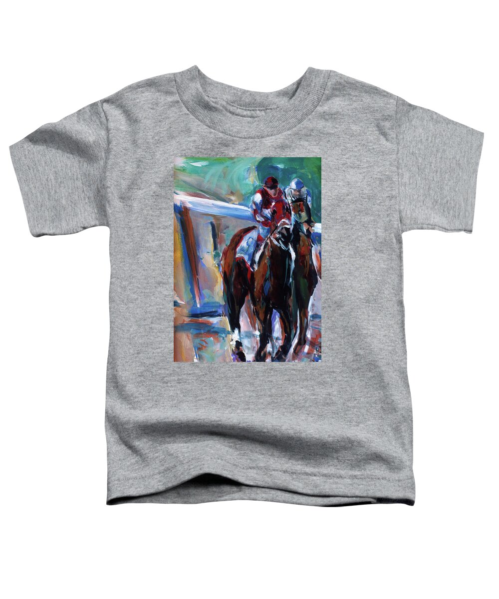 Kentucky Horse Racing Toddler T-Shirt featuring the painting To The Finish by John Gholson