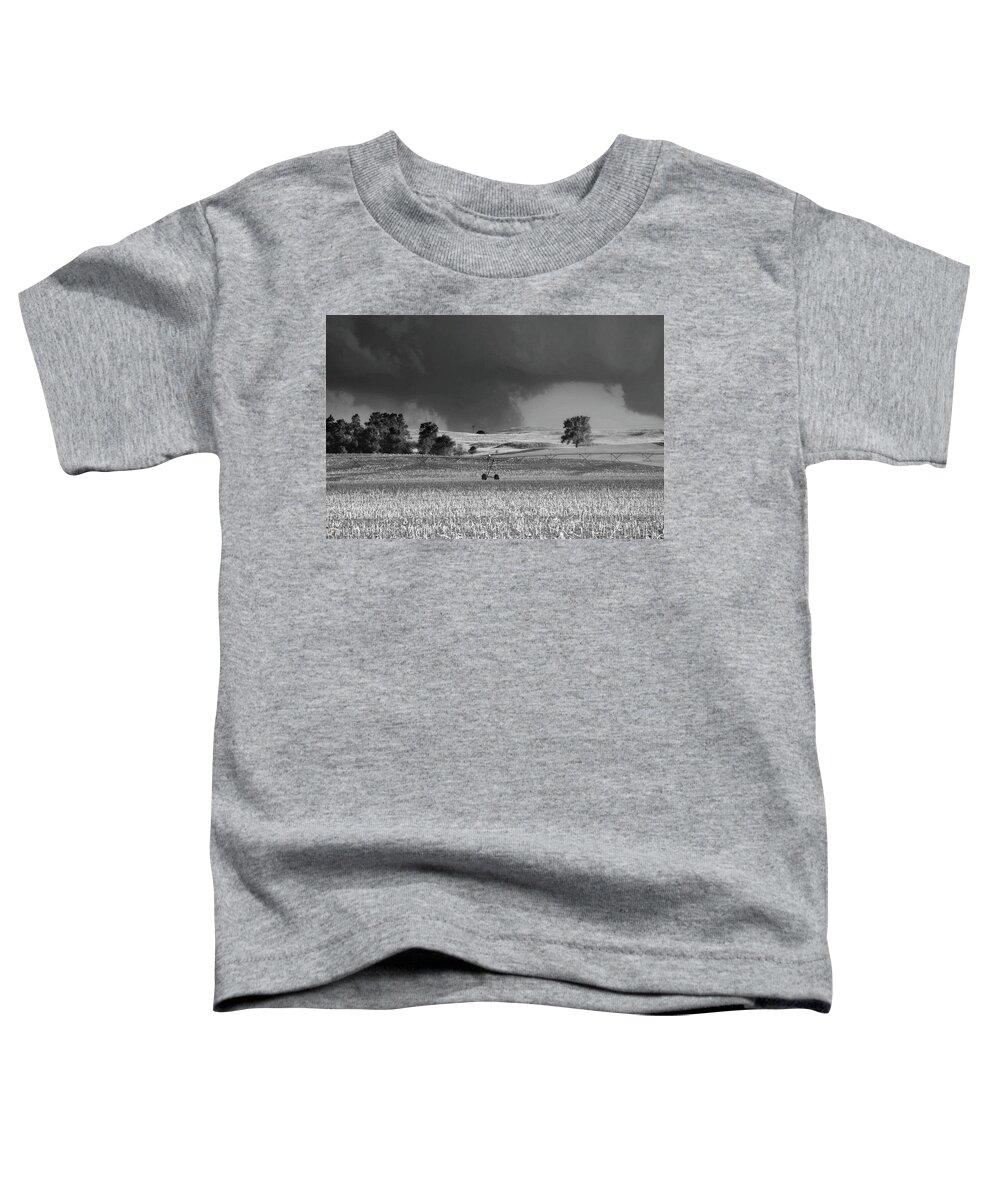 Weather Toddler T-Shirt featuring the photograph Wall Cloud Near Callaway, Nebraska Black and White by Ally White