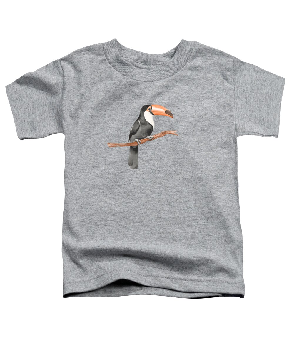 Bird Toddler T-Shirt featuring the painting Toucan and palm leaves by Olga Gribanova