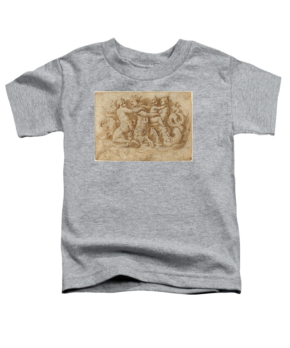 Attributed To Pellegrino Tibaldi Toddler T-Shirt featuring the drawing Tritons and Nymphs by Attributed to Pellegrino Tibaldi