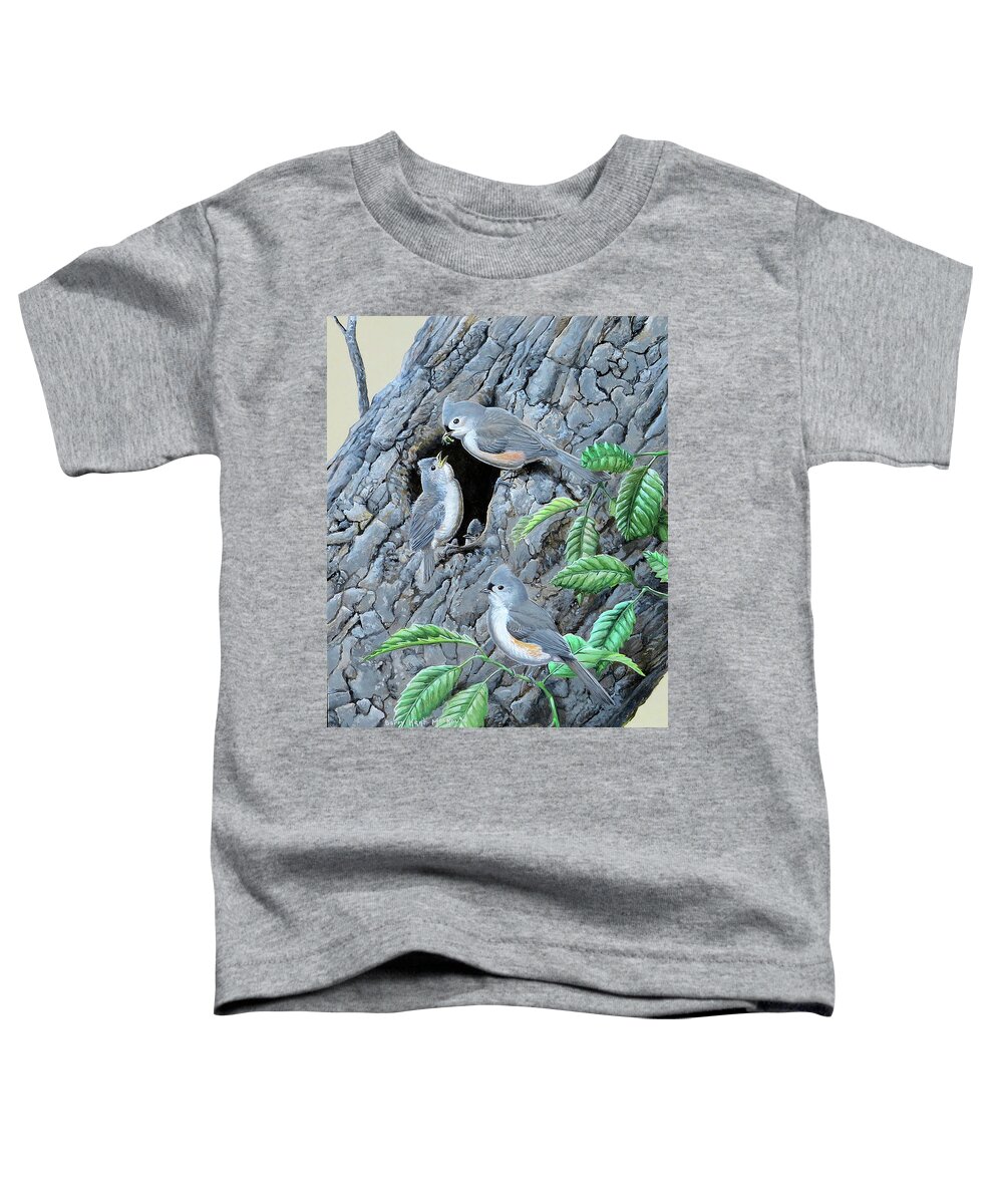 Tufted Titmouse Toddler T-Shirt featuring the painting Tufted Titmouse family by Barry Kent MacKay