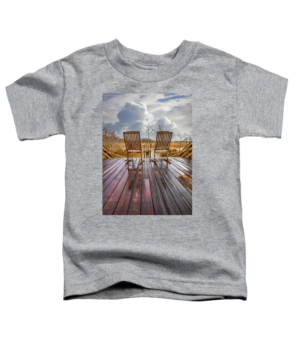 Clouds Toddler T-Shirt featuring the photograph Two Chairs after the Rain by Debra and Dave Vanderlaan
