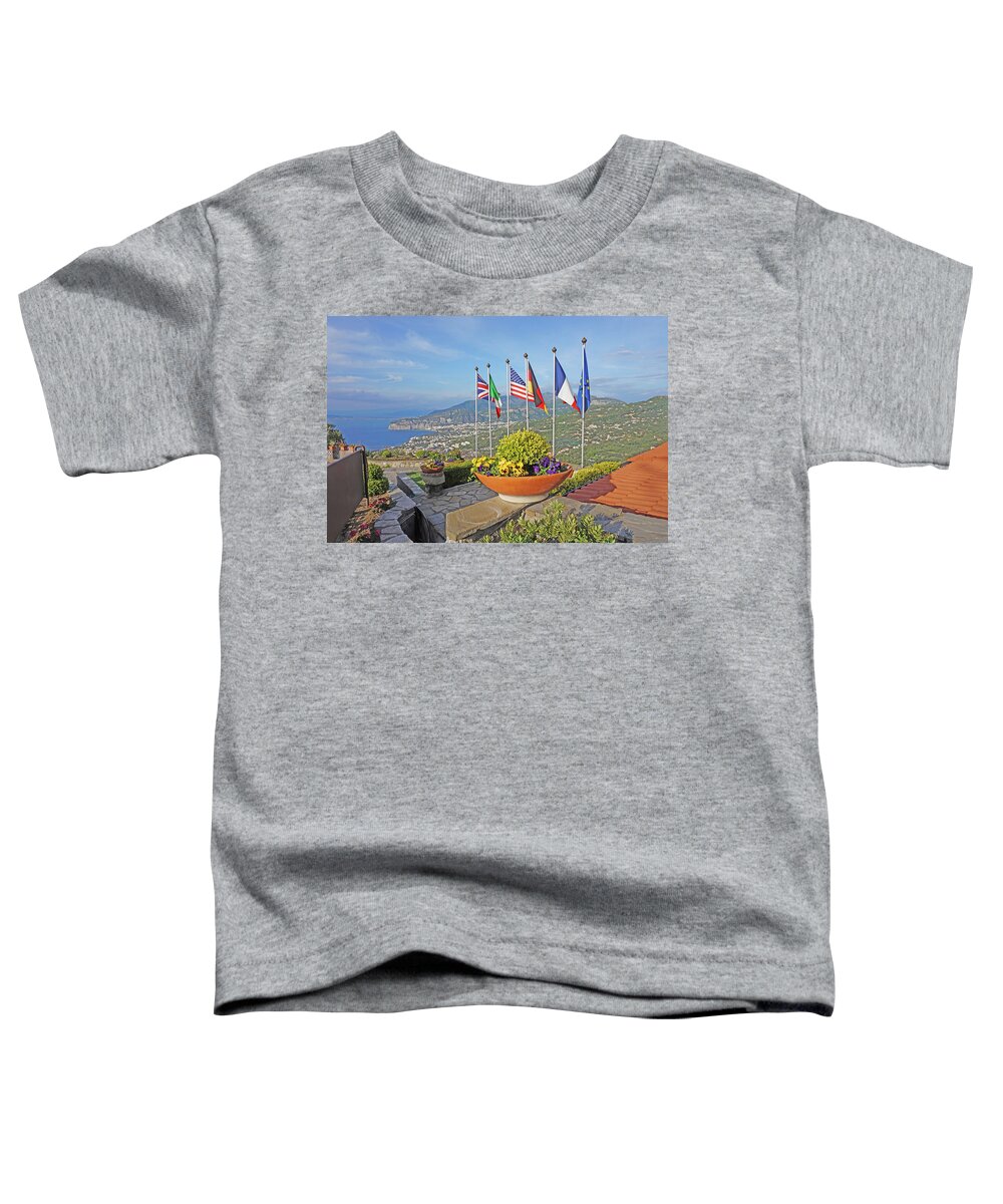 Sorrento Toddler T-Shirt featuring the photograph View of Sorrento With Flags by Yvonne Jasinski
