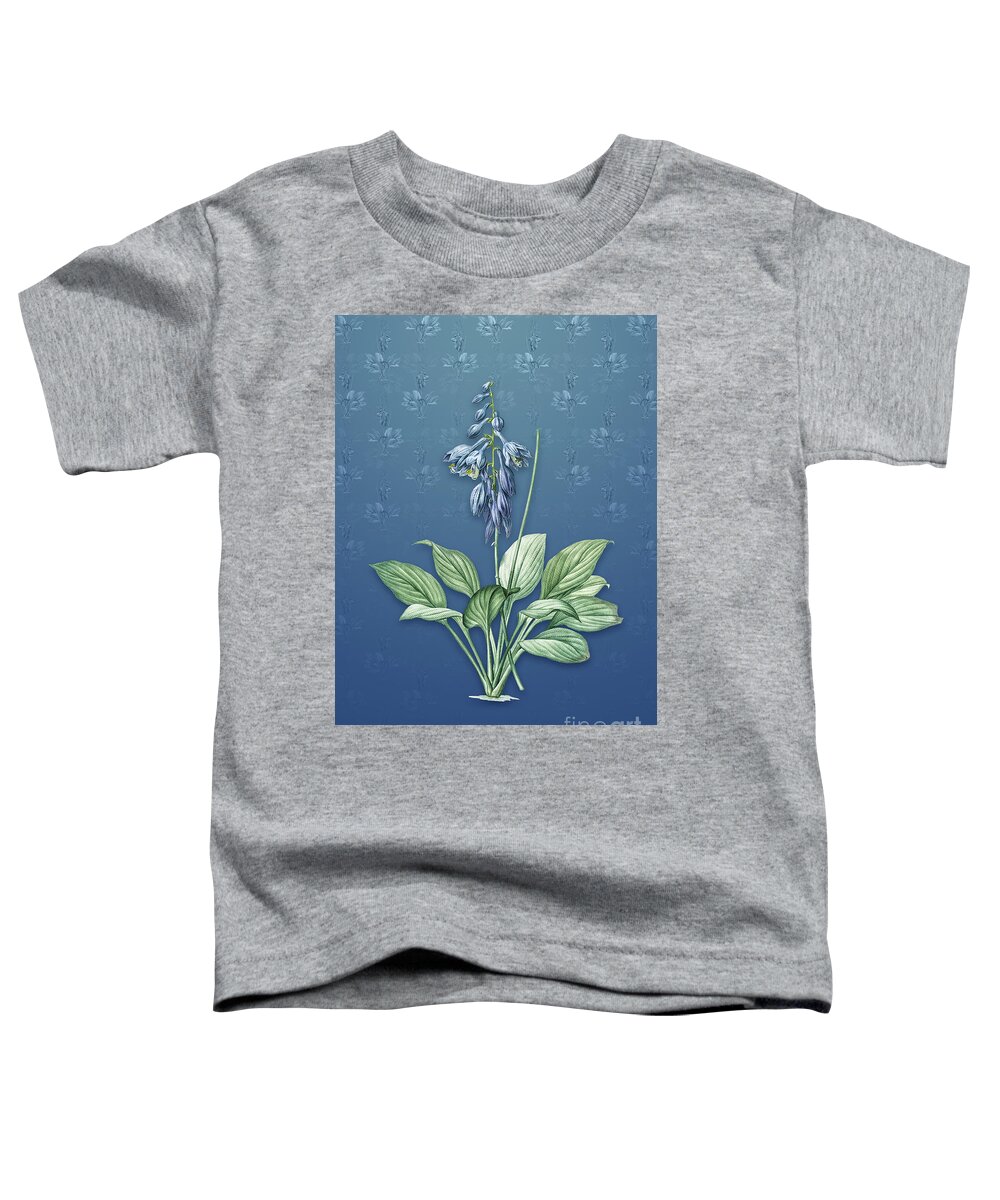 Vintage Toddler T-Shirt featuring the mixed media Vintage Daylily Botanical Art on Bahama Blue Pattern n.1325 by Holy Rock Design
