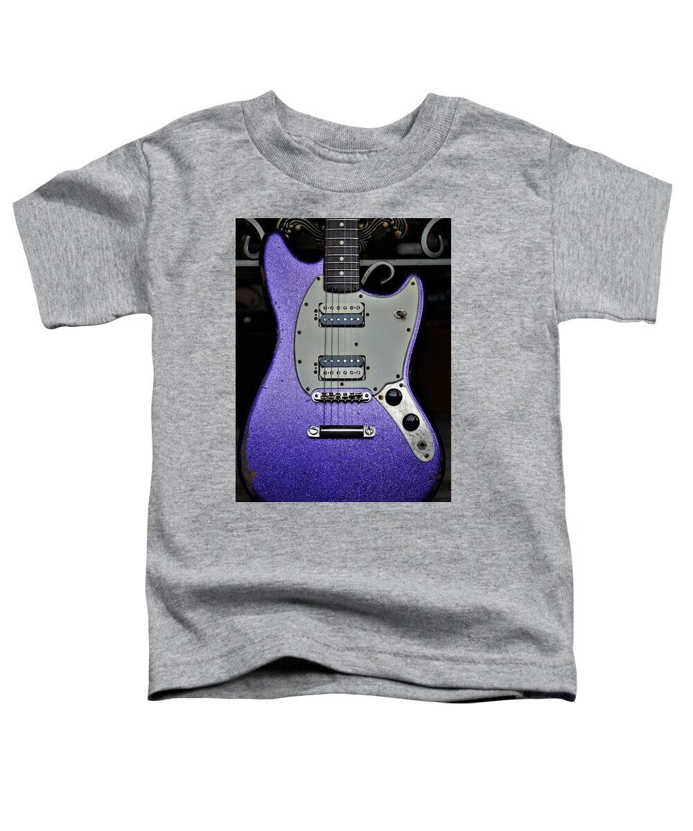 Fender Toddler T-Shirt featuring the photograph Vintage Fender Mustang Purple Lavender Sparkle Vintage Guitar by Guitarwacky Fine Art
