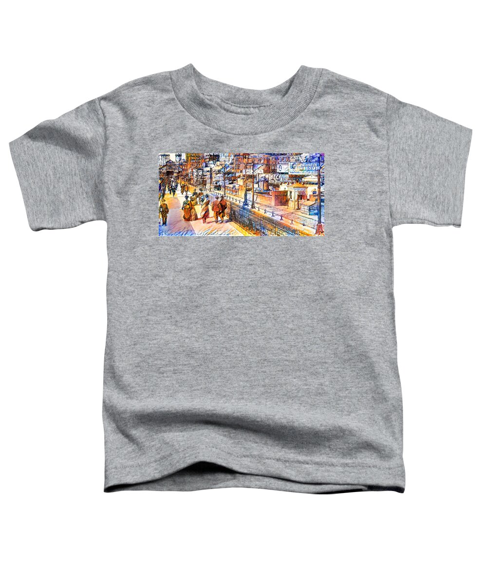Wingsdomain Toddler T-Shirt featuring the photograph Vintage New York Brooklyn Bridge in Vibrant Watercolor Sketch Style 20200810 Long by Wingsdomain Art and Photography